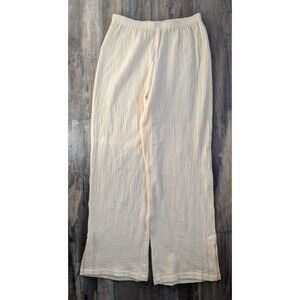 Soft Surroundings 100% Cotton Gauze Wide Leg Cream Pants Women's Small 30"